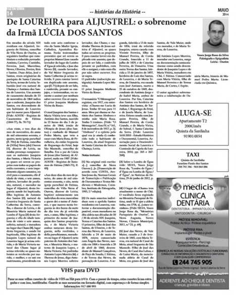 De LOUREIRA para ALJUSTREL: o sobrenome da Irmã LÚCIA DOS SANTOS